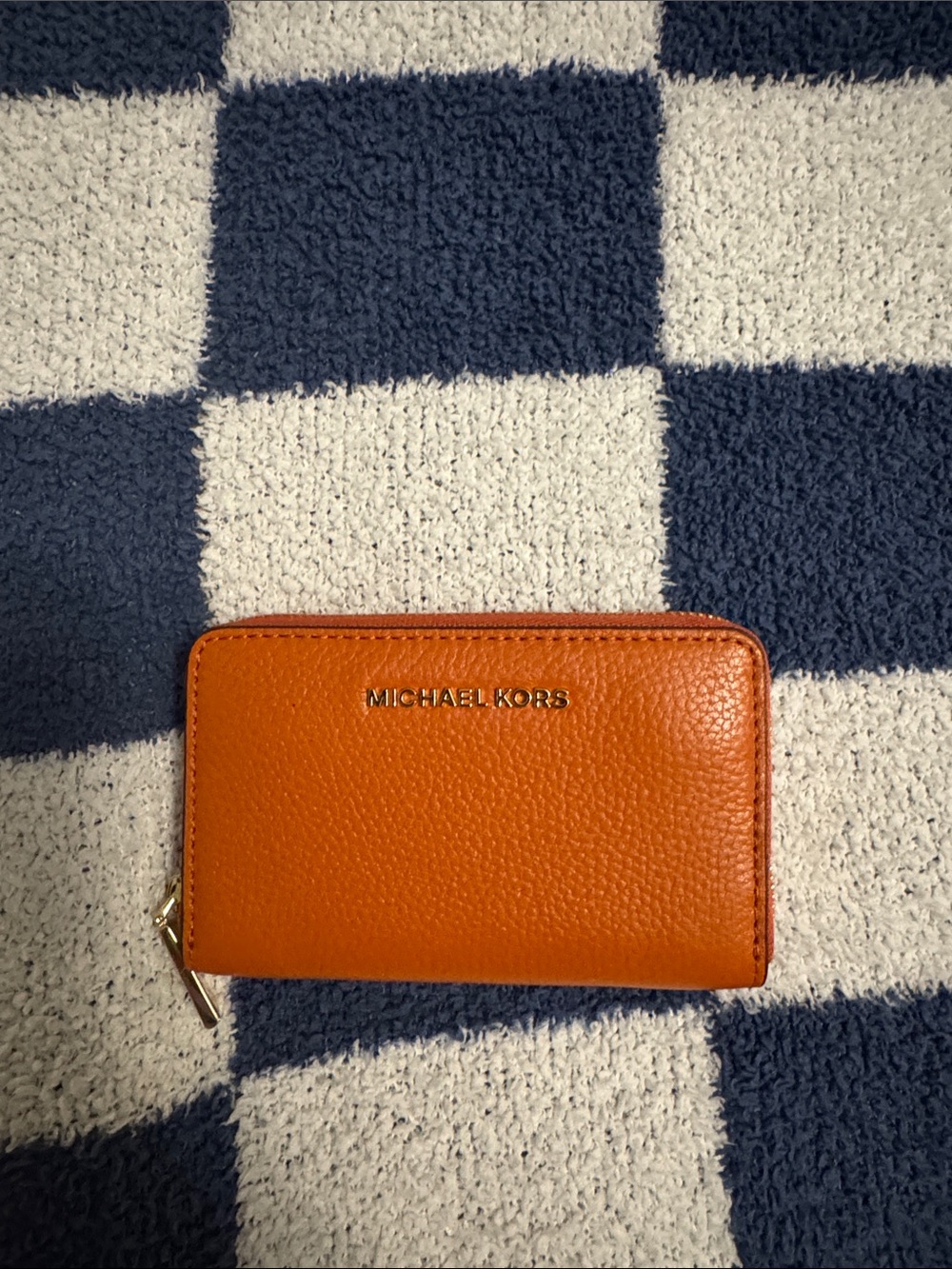 MICHAEL KORS Orange Pebbled Leather Zip Card Holder
